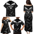 Custom New Zealand Silver Fern Football Family Matching Puletasi and Hawaiian Shirt Go Aotearoa Grunge Black - Aussie Hoodie