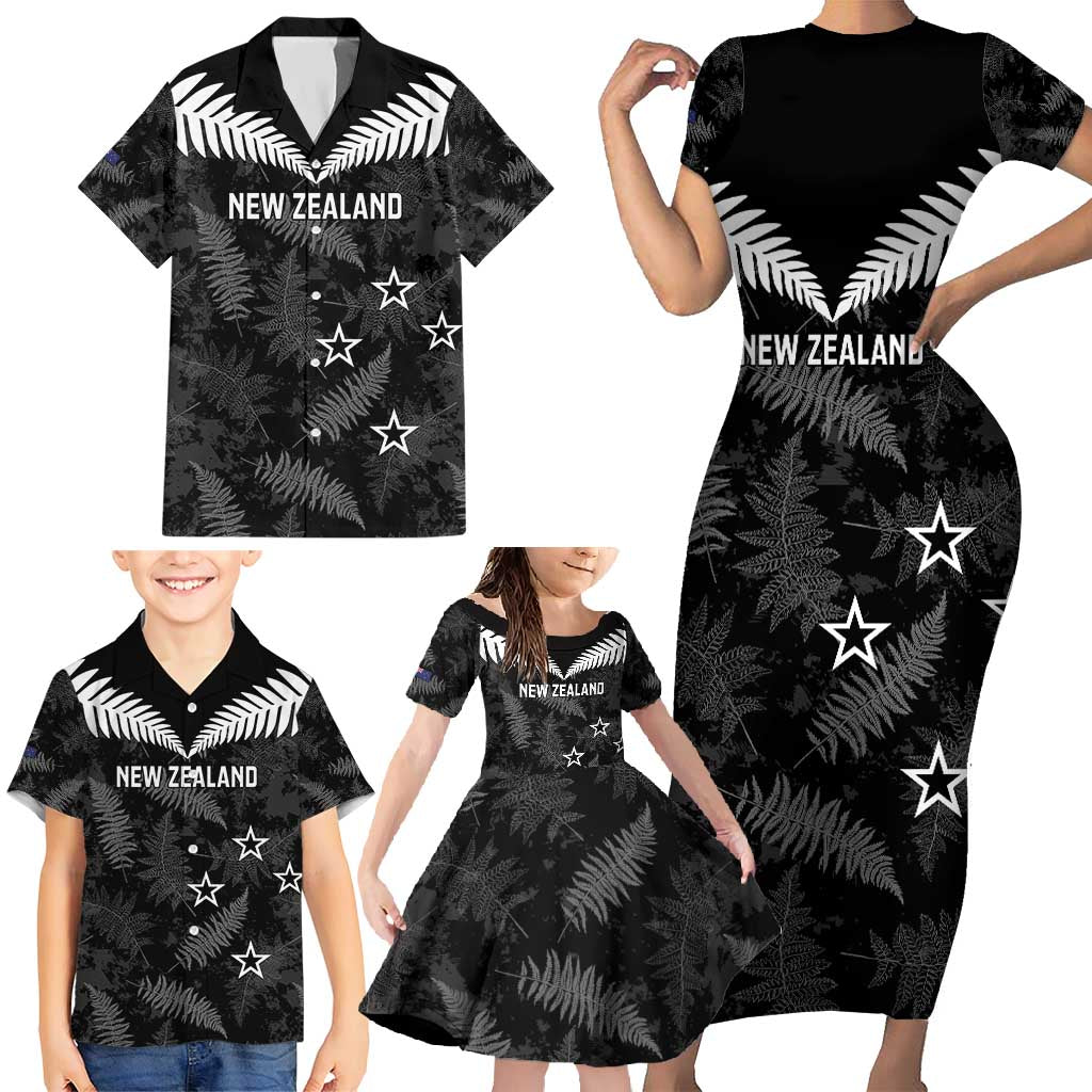 Custom New Zealand Silver Fern Football Family Matching Short Sleeve Bodycon Dress and Hawaiian Shirt Go Aotearoa Grunge Black - Aussie Hoodie