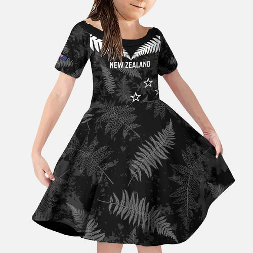 Custom New Zealand Silver Fern Football Family Matching Short Sleeve Bodycon Dress and Hawaiian Shirt Go Aotearoa Grunge Black - Aussie Hoodie