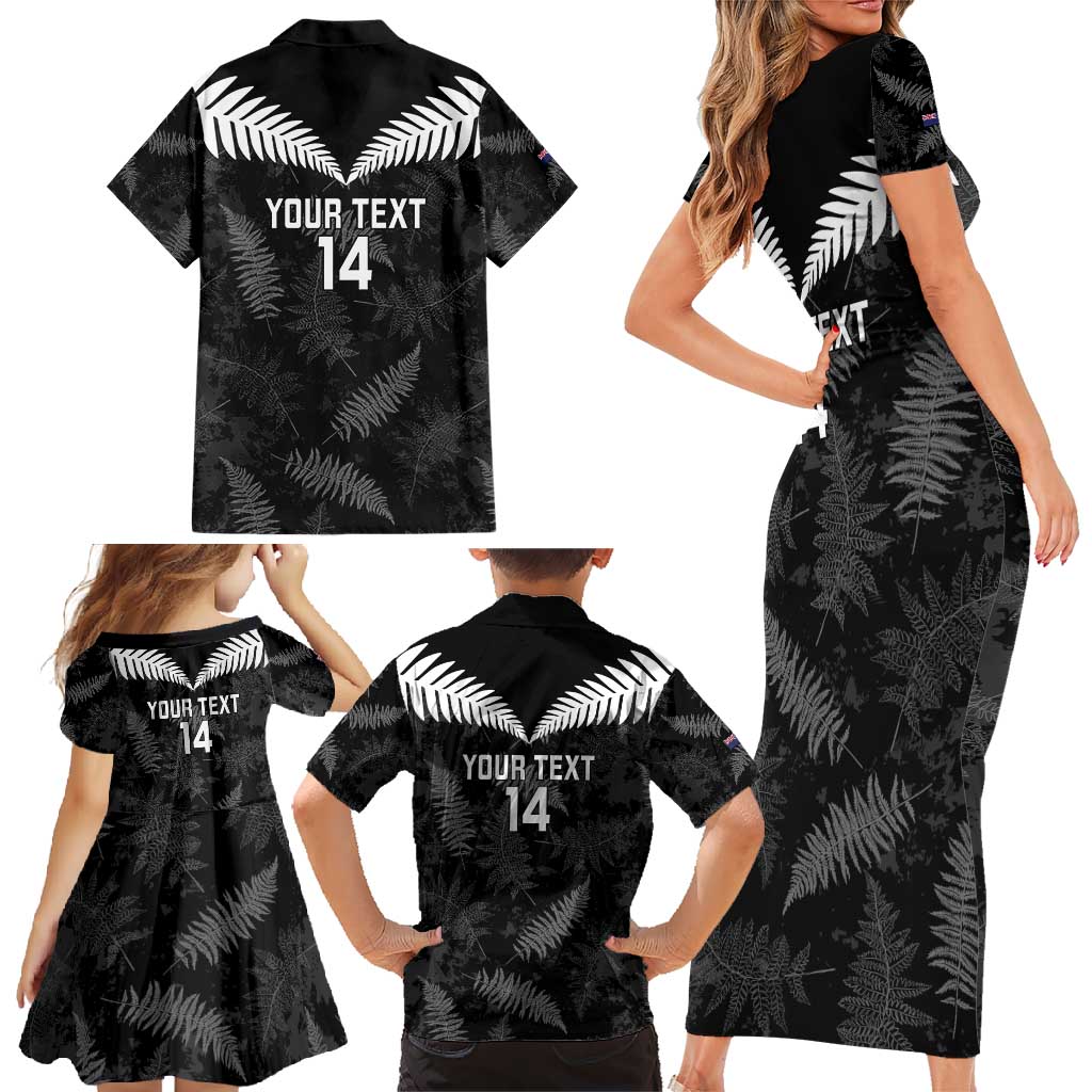 Custom New Zealand Silver Fern Football Family Matching Short Sleeve Bodycon Dress and Hawaiian Shirt Go Aotearoa Grunge Black - Aussie Hoodie