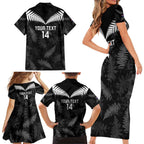 Custom New Zealand Silver Fern Football Family Matching Short Sleeve Bodycon Dress and Hawaiian Shirt Go Aotearoa Grunge Black - Aussie Hoodie