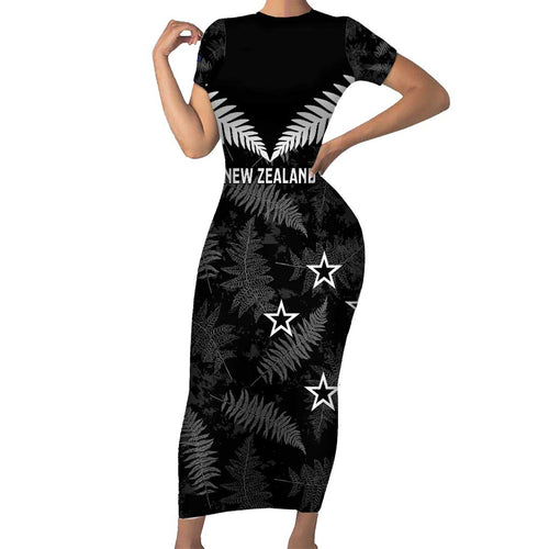 Custom New Zealand Silver Fern Football Family Matching Short Sleeve Bodycon Dress and Hawaiian Shirt Go Aotearoa Grunge Black - Aussie Hoodie