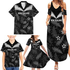 Custom New Zealand Silver Fern Football Family Matching Summer Maxi Dress and Hawaiian Shirt Go Aotearoa Grunge Black - Aussie Hoodie