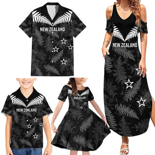 Custom New Zealand Silver Fern Football Family Matching Summer Maxi Dress and Hawaiian Shirt Go Aotearoa Grunge Black - Aussie Hoodie