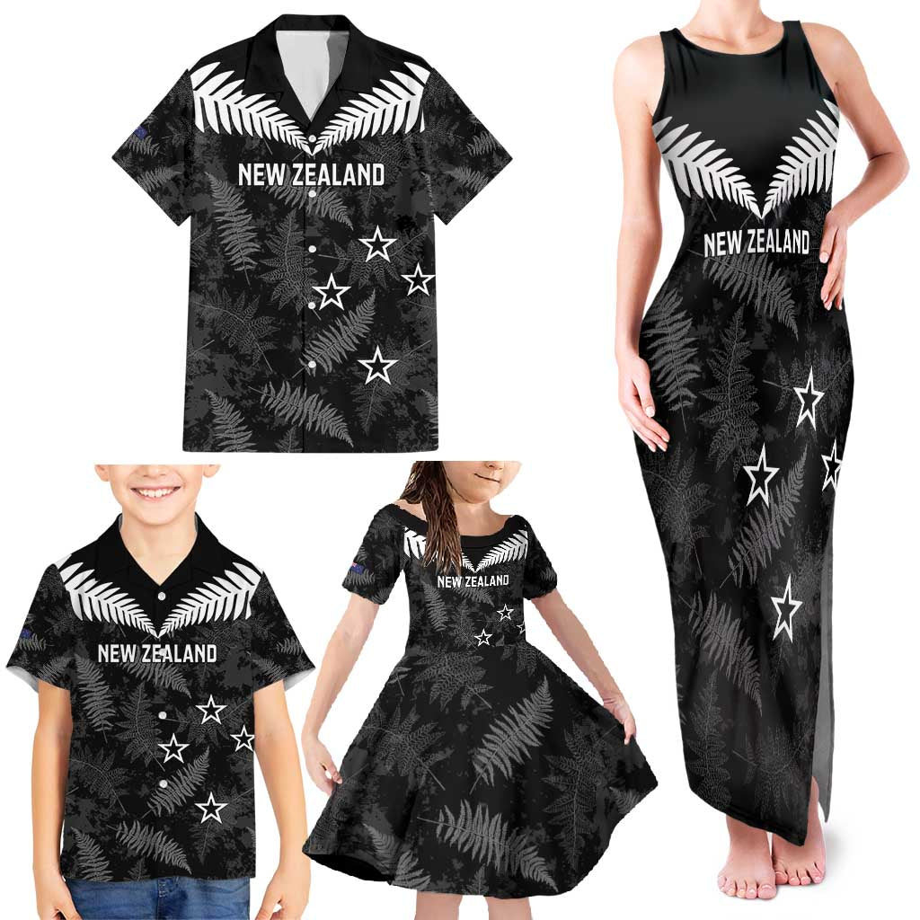 Custom New Zealand Silver Fern Football Family Matching Tank Maxi Dress and Hawaiian Shirt Go Aotearoa Grunge Black - Aussie Hoodie