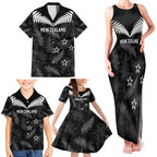 Custom New Zealand Silver Fern Football Family Matching Tank Maxi Dress and Hawaiian Shirt Go Aotearoa Grunge Black - Aussie Hoodie