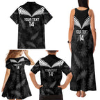 Custom New Zealand Silver Fern Football Family Matching Tank Maxi Dress and Hawaiian Shirt Go Aotearoa Grunge Black - Aussie Hoodie