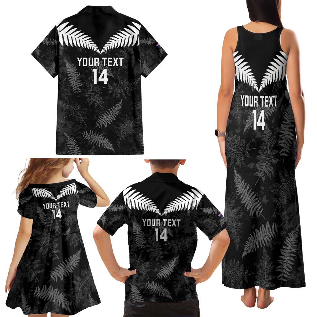 Custom New Zealand Silver Fern Football Family Matching Tank Maxi Dress and Hawaiian Shirt Go Aotearoa Grunge Black - Aussie Hoodie