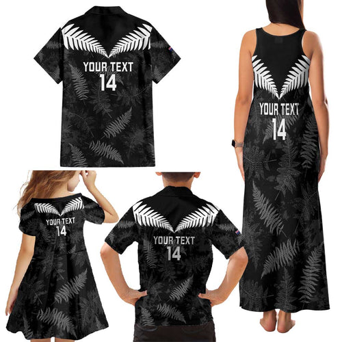 Custom New Zealand Silver Fern Football Family Matching Tank Maxi Dress and Hawaiian Shirt Go Aotearoa Grunge Black - Aussie Hoodie