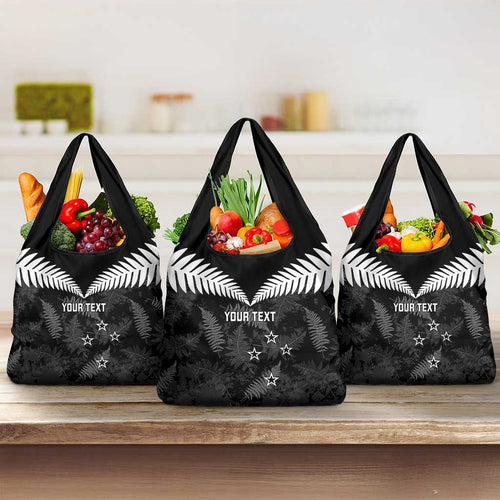 Custom New Zealand Silver Fern Football Grocery Bag Go Aotearoa Grunge Black - Aussie Hoodie