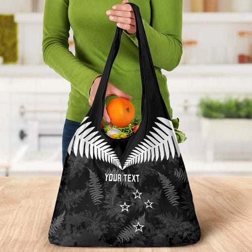 Custom New Zealand Silver Fern Football Grocery Bag Go Aotearoa Grunge Black - Aussie Hoodie