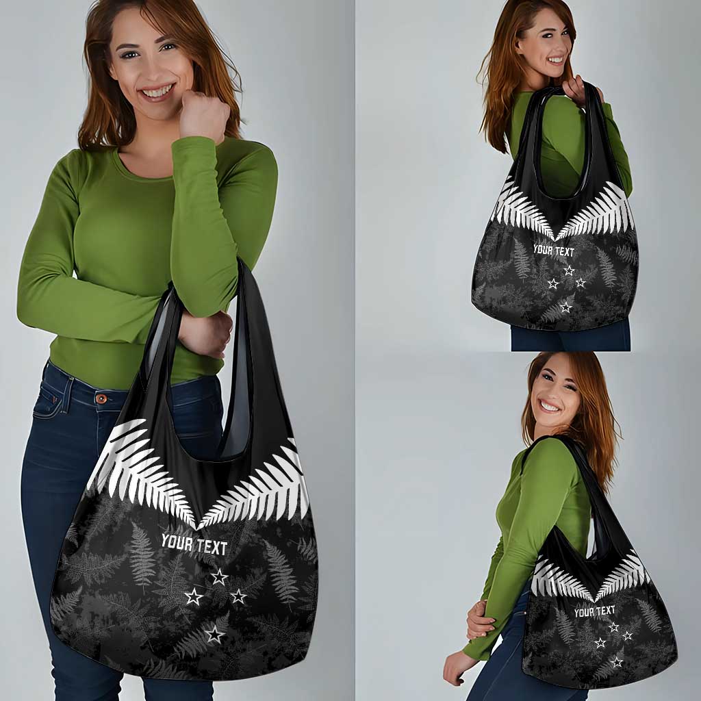 Custom New Zealand Silver Fern Football Grocery Bag Go Aotearoa Grunge Black - Aussie Hoodie
