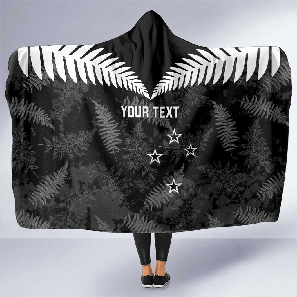 Custom New Zealand Silver Fern Football Hooded Blanket Go Aotearoa Grunge Black - Aussie Hoodie