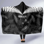 Custom New Zealand Silver Fern Football Hooded Blanket Go Aotearoa Grunge Black - Aussie Hoodie