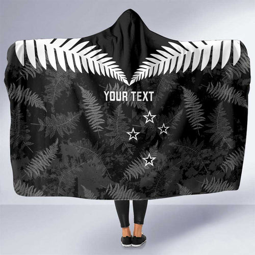 Custom New Zealand Silver Fern Football Hooded Blanket Go Aotearoa Grunge Black - Aussie Hoodie
