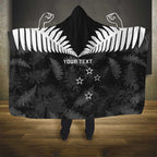 Custom New Zealand Silver Fern Football Hooded Blanket Go Aotearoa Grunge Black - Aussie Hoodie