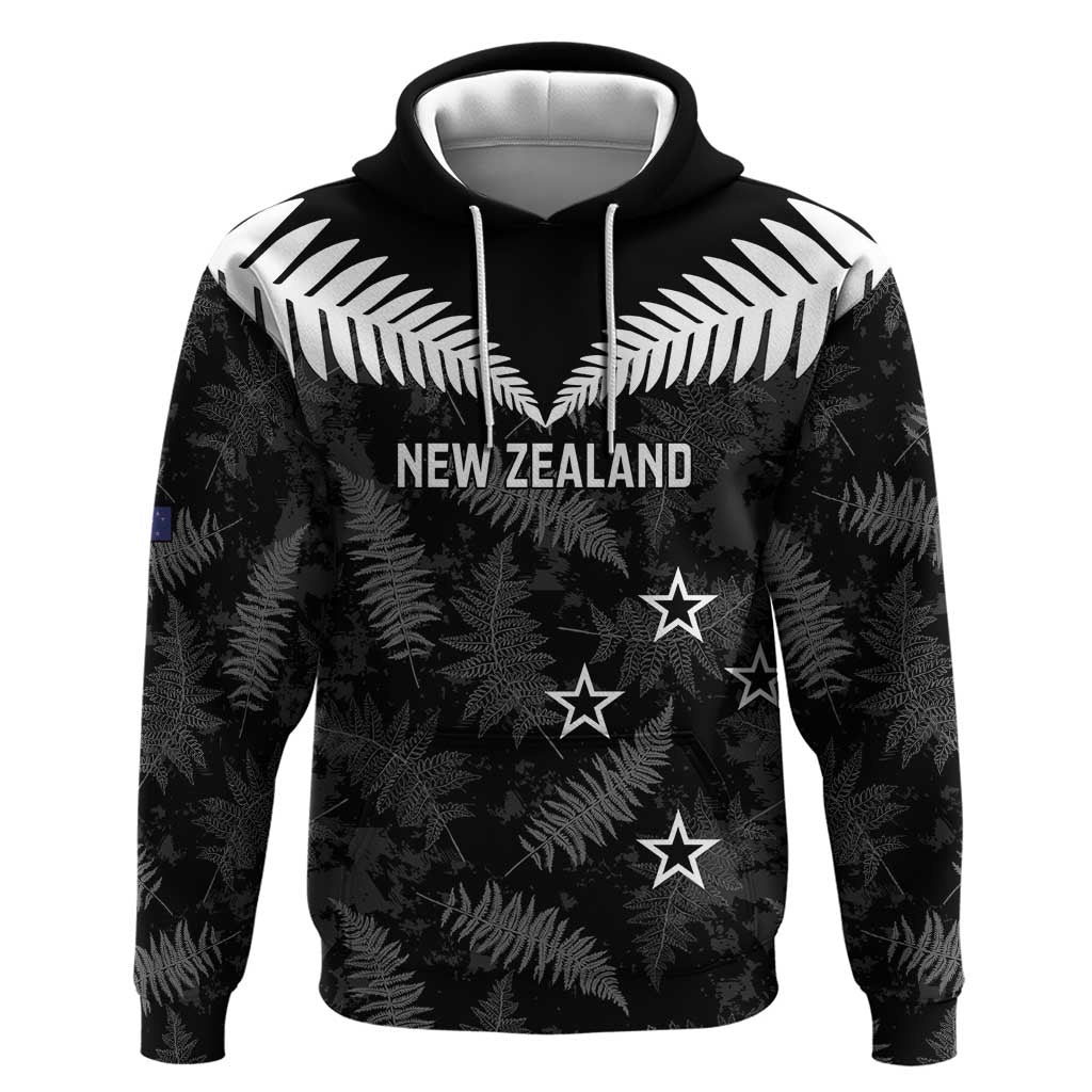 Custom New Zealand Silver Fern Football Hoodie Go Aotearoa Grunge Black - Aussie Hoodie