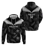 Custom New Zealand Silver Fern Football Hoodie Go Aotearoa Grunge Black - Aussie Hoodie