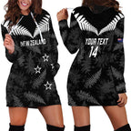 Custom New Zealand Silver Fern Football Hoodie Dress Go Aotearoa Grunge Black - Aussie Hoodie
