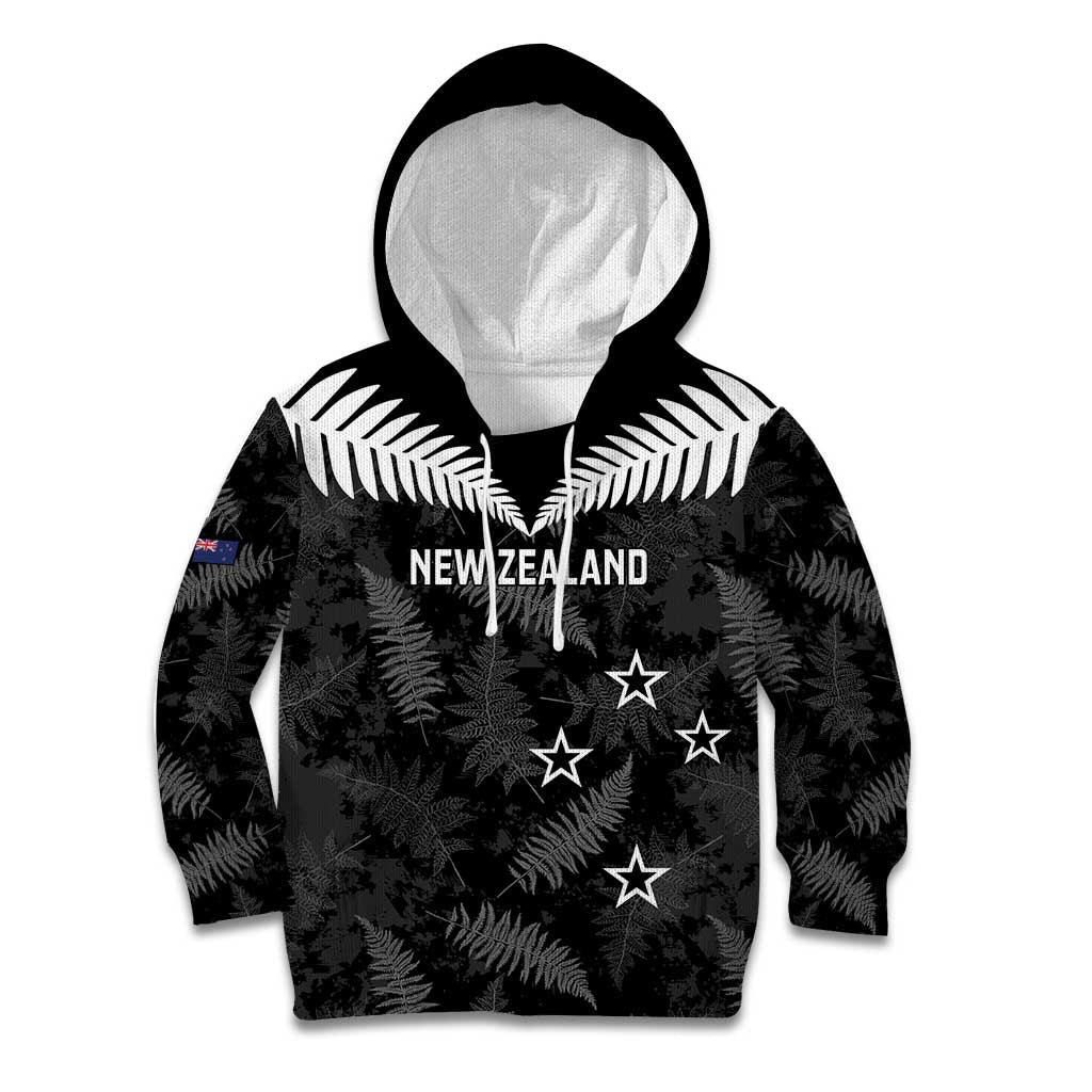 Custom New Zealand Silver Fern Football Kid Hoodie Go Aotearoa Grunge Black - Aussie Hoodie
