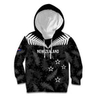 Custom New Zealand Silver Fern Football Kid Hoodie Go Aotearoa Grunge Black - Aussie Hoodie