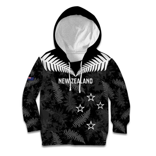 Custom New Zealand Silver Fern Football Kid Hoodie Go Aotearoa Grunge Black - Aussie Hoodie