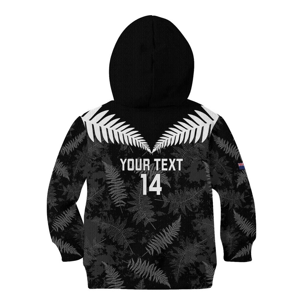 Custom New Zealand Silver Fern Football Kid Hoodie Go Aotearoa Grunge Black - Aussie Hoodie