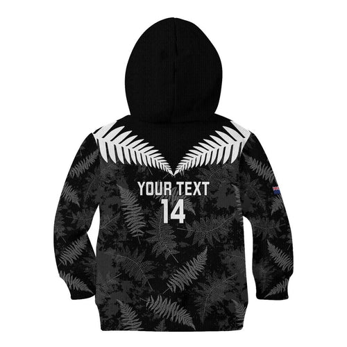 Custom New Zealand Silver Fern Football Kid Hoodie Go Aotearoa Grunge Black - Aussie Hoodie