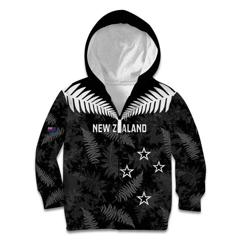 Custom New Zealand Silver Fern Football Kid Hoodie Go Aotearoa Grunge Black - Aussie Hoodie