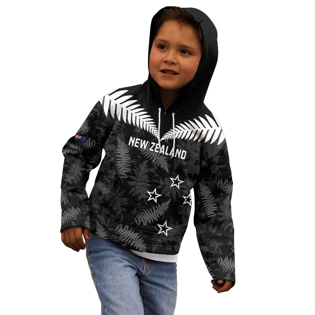 Custom New Zealand Silver Fern Football Kid Hoodie Go Aotearoa Grunge Black - Aussie Hoodie