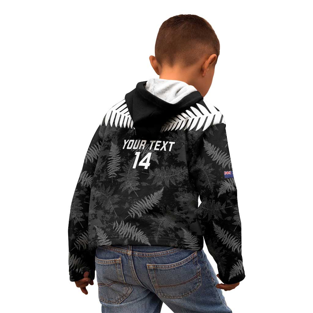 Custom New Zealand Silver Fern Football Kid Hoodie Go Aotearoa Grunge Black - Aussie Hoodie