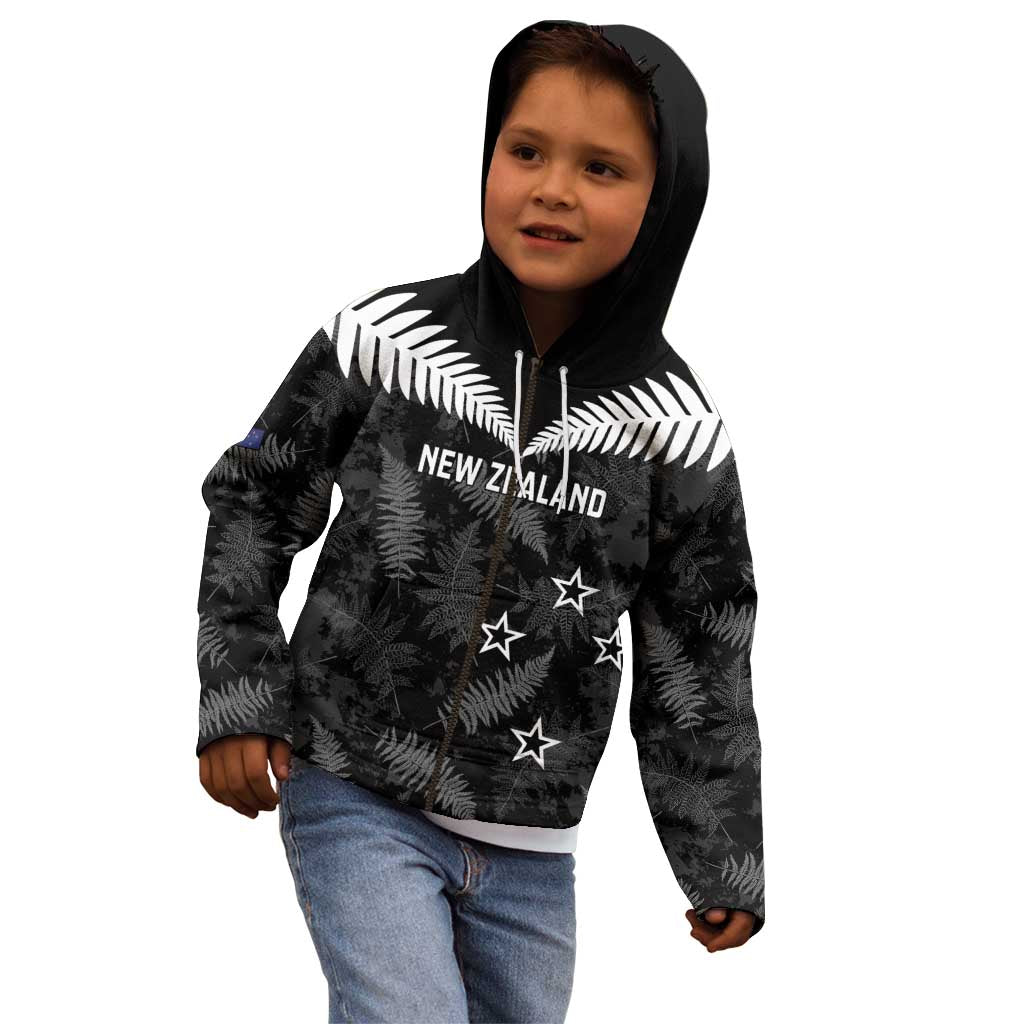 Custom New Zealand Silver Fern Football Kid Hoodie Go Aotearoa Grunge Black - Aussie Hoodie