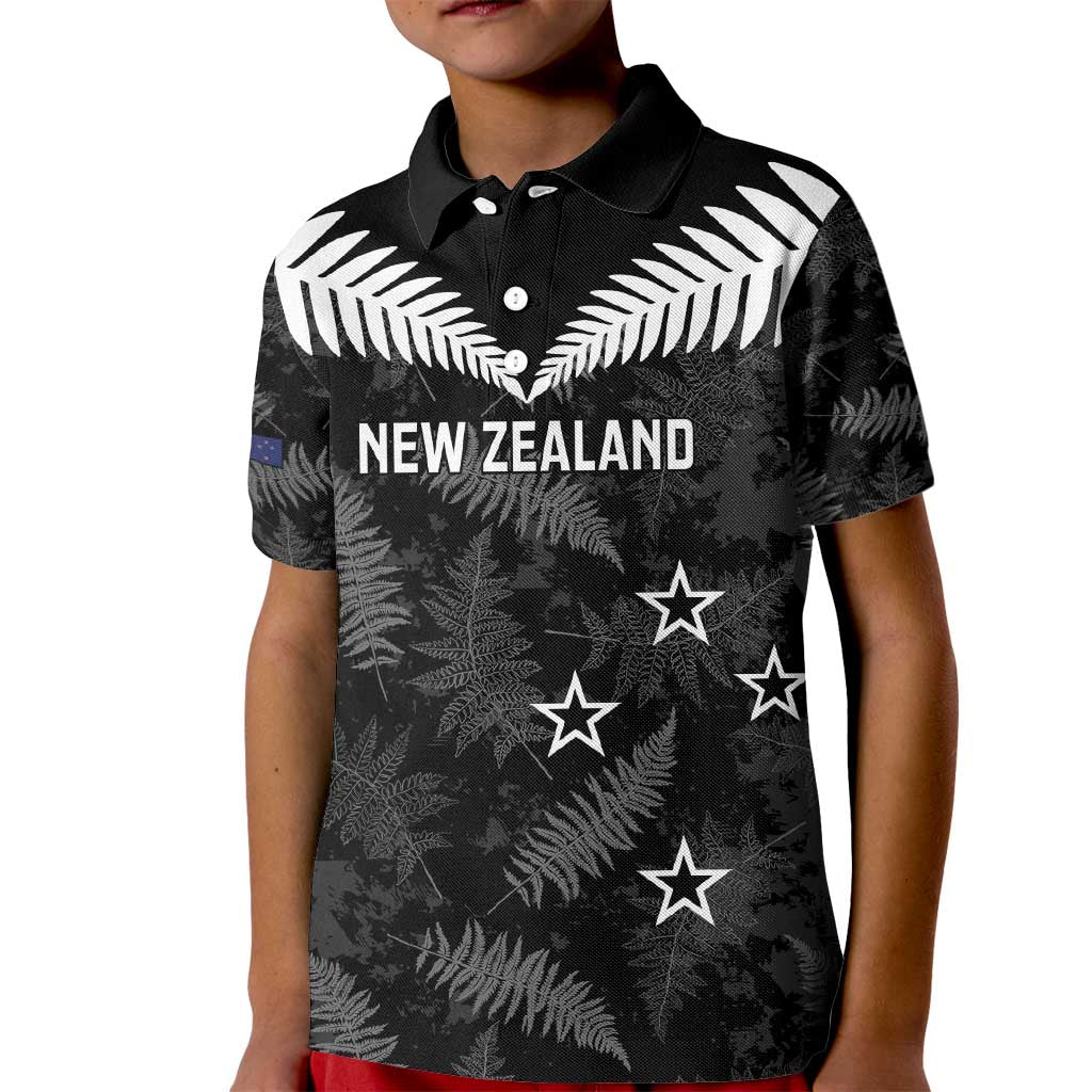 Custom New Zealand Silver Fern Football Kid Polo Shirt Go Aotearoa Grunge Black - Aussie Hoodie