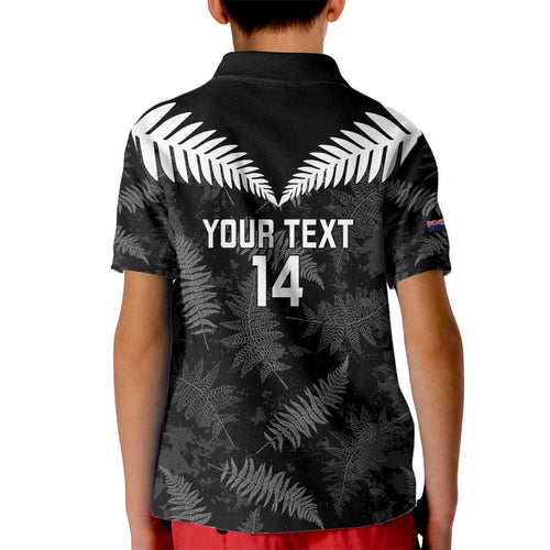 Custom New Zealand Silver Fern Football Kid Polo Shirt Go Aotearoa Grunge Black - Aussie Hoodie