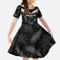 Custom New Zealand Silver Fern Football Kid Short Sleeve Dress Go Aotearoa Grunge Black - Aussie Hoodie