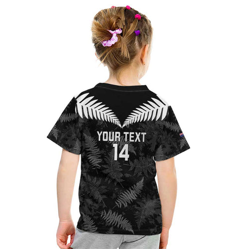 Custom New Zealand Silver Fern Football Kid T Shirt Go Aotearoa Grunge Black - Aussie Hoodie