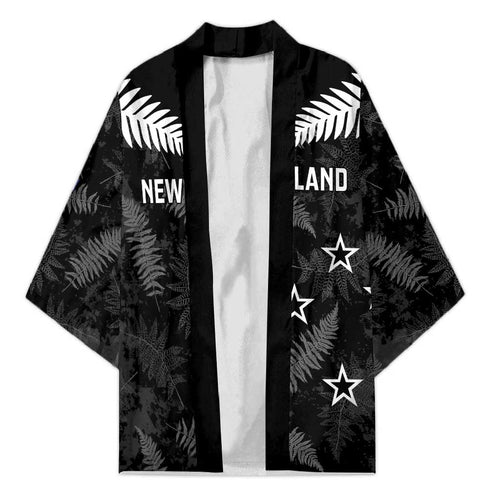 Custom New Zealand Silver Fern Football Kimono Go Aotearoa Grunge Black - Aussie Hoodie