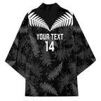 Custom New Zealand Silver Fern Football Kimono Go Aotearoa Grunge Black - Aussie Hoodie
