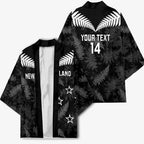 Custom New Zealand Silver Fern Football Kimono Go Aotearoa Grunge Black - Aussie Hoodie