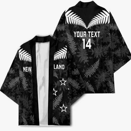 Custom New Zealand Silver Fern Football Kimono Go Aotearoa Grunge Black - Aussie Hoodie
