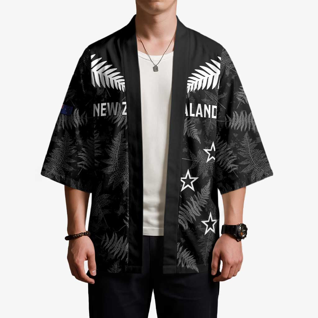 Custom New Zealand Silver Fern Football Kimono Go Aotearoa Grunge Black - Aussie Hoodie