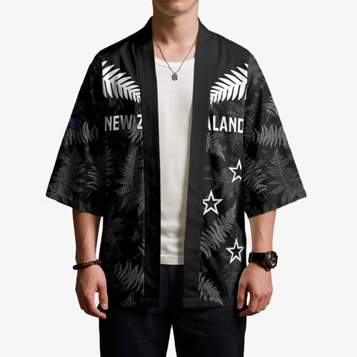 Custom New Zealand Silver Fern Football Kimono Go Aotearoa Grunge Black - Aussie Hoodie