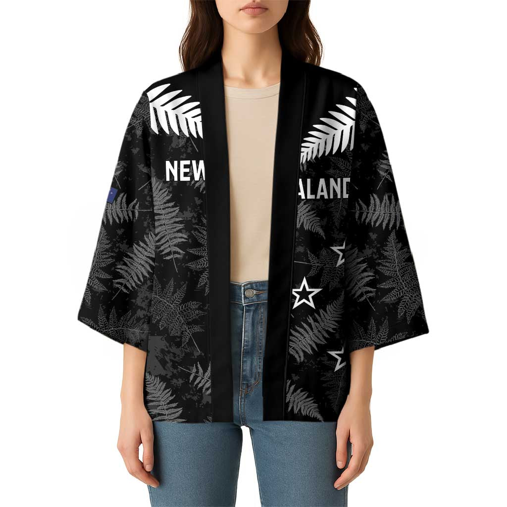 Custom New Zealand Silver Fern Football Kimono Go Aotearoa Grunge Black - Aussie Hoodie