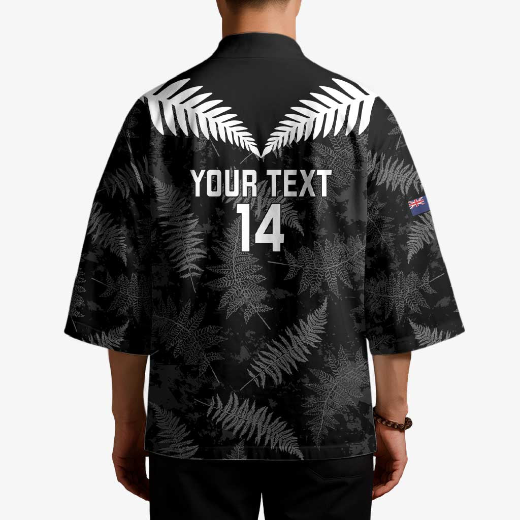 Custom New Zealand Silver Fern Football Kimono Go Aotearoa Grunge Black - Aussie Hoodie