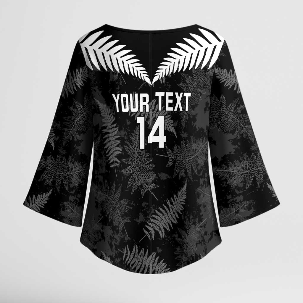 Custom New Zealand Silver Fern Football Kimono Sleeve Blouse Go Aotearoa Grunge Black - Aussie Hoodie
