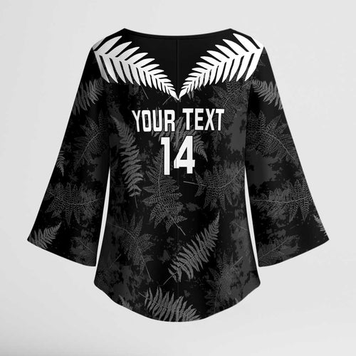 Custom New Zealand Silver Fern Football Kimono Sleeve Blouse Go Aotearoa Grunge Black - Aussie Hoodie