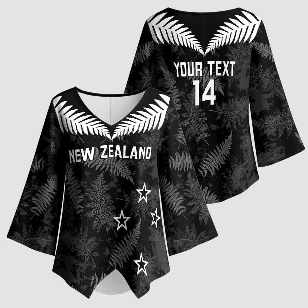 Custom New Zealand Silver Fern Football Kimono Sleeve Blouse Go Aotearoa Grunge Black - Aussie Hoodie