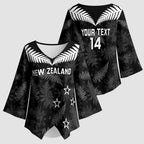 Custom New Zealand Silver Fern Football Kimono Sleeve Blouse Go Aotearoa Grunge Black - Aussie Hoodie