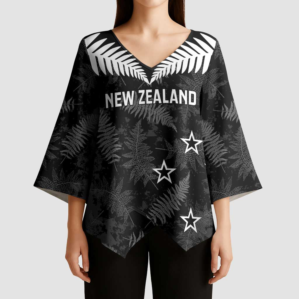 Custom New Zealand Silver Fern Football Kimono Sleeve Blouse Go Aotearoa Grunge Black - Aussie Hoodie