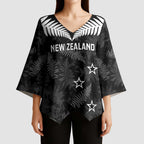 Custom New Zealand Silver Fern Football Kimono Sleeve Blouse Go Aotearoa Grunge Black - Aussie Hoodie